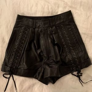The Kooples Lace-Up Detail Leather Mini Shorts